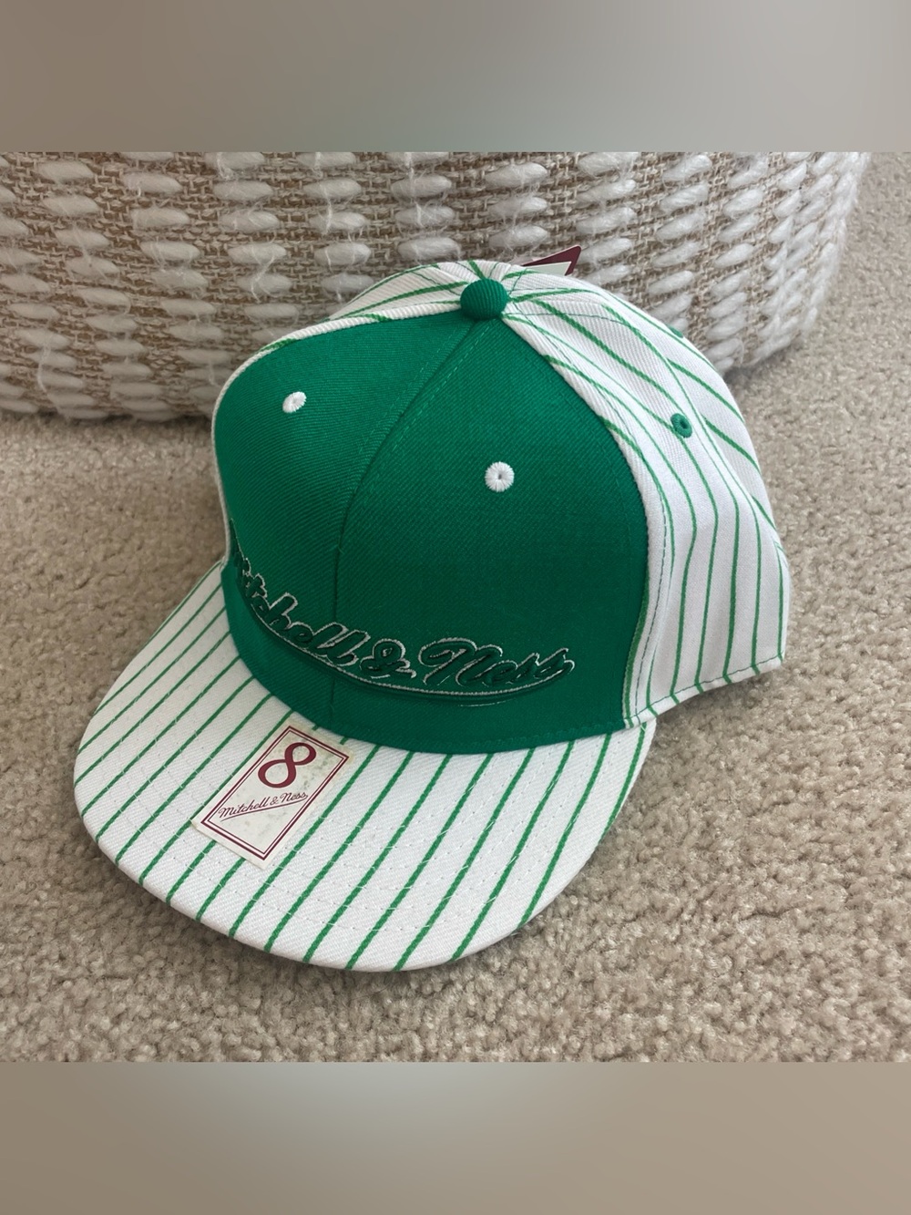 Mitchell & Ness Carolina Blue and White Striped Fitted Hat Size 8